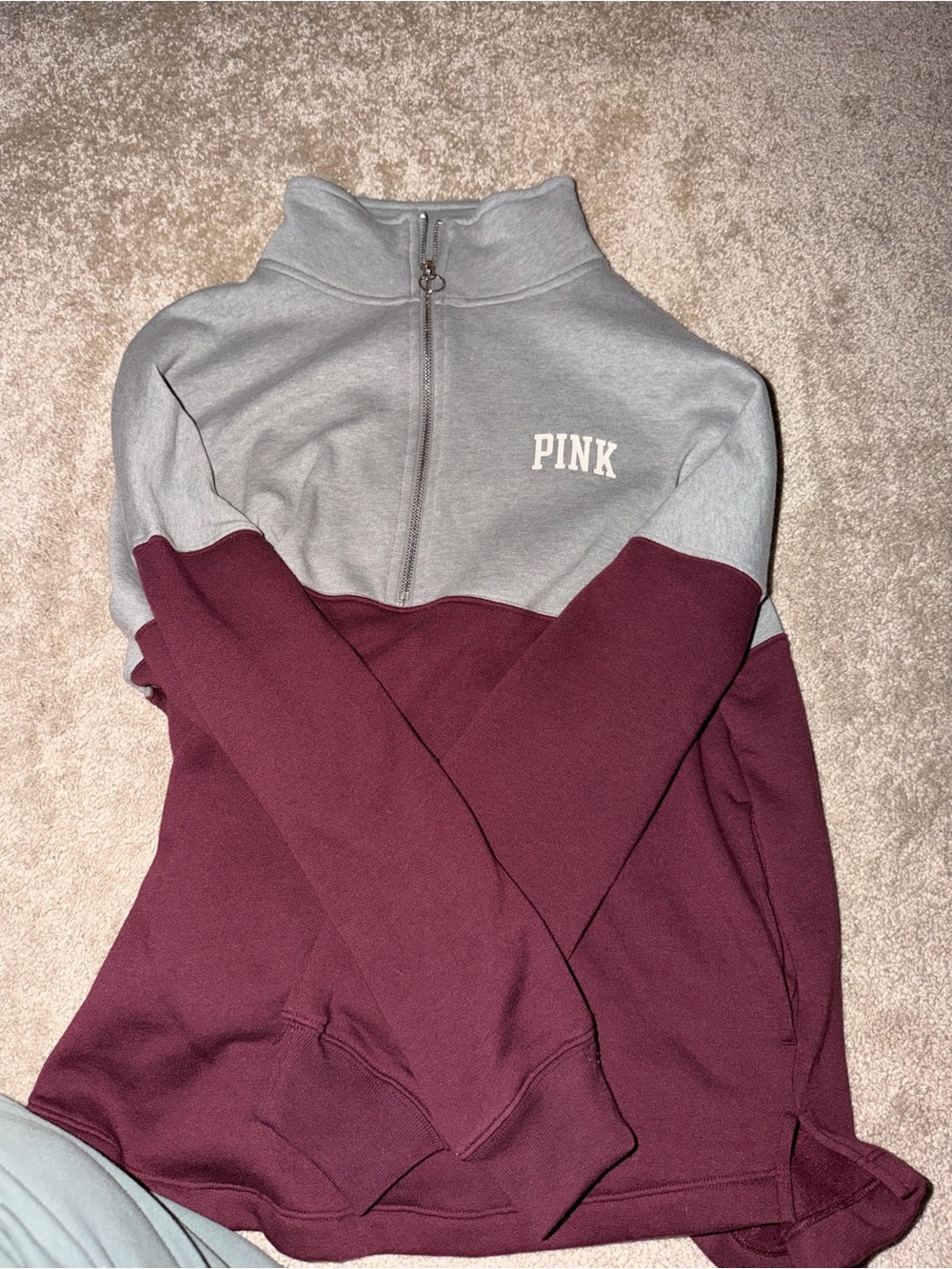 PINK Victoria's Secret Two-Tone Half-Zip Pullover - Gray & Burgundy